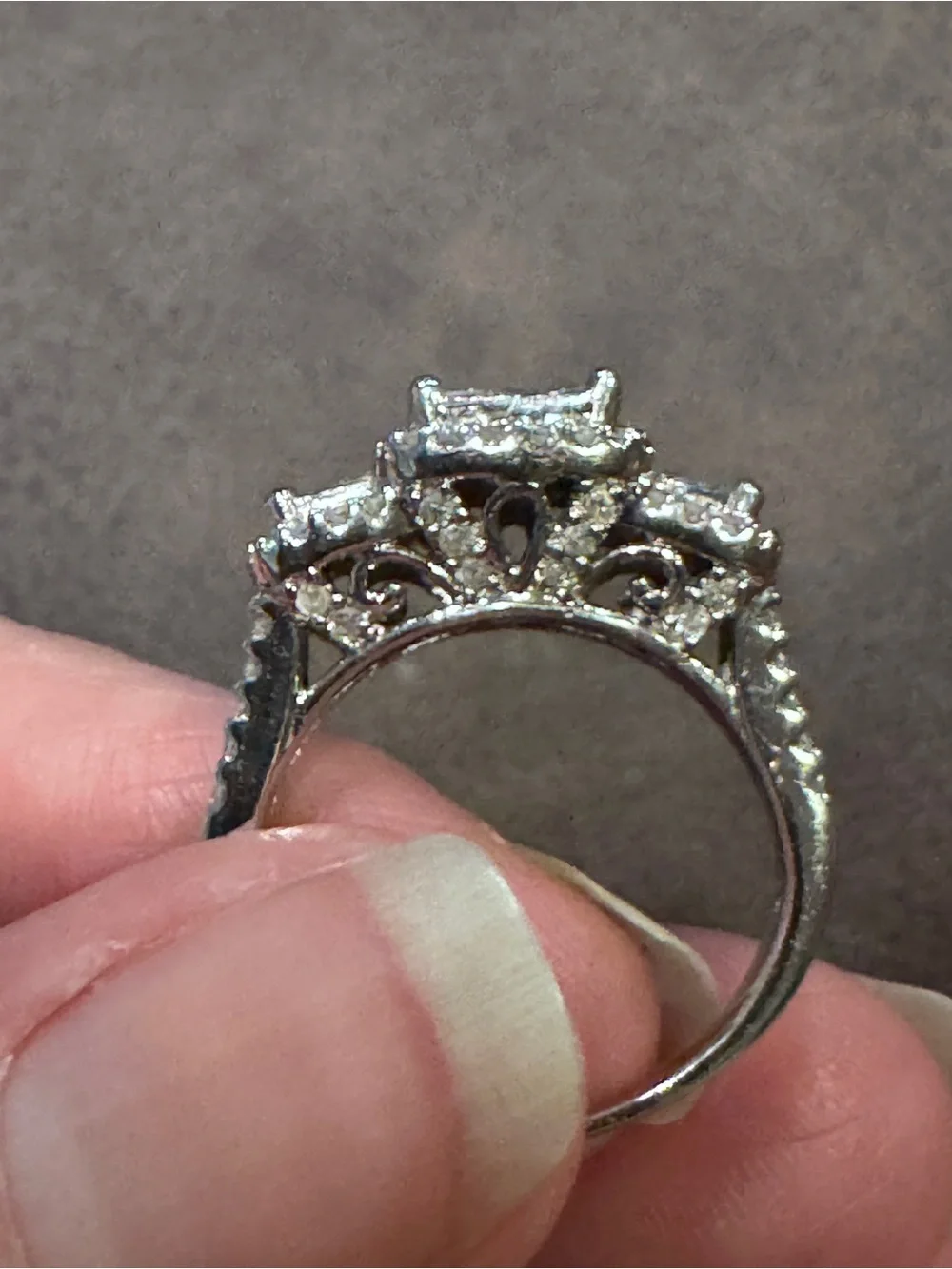 10K White Gold Natural Diamond Princess Cluster Halo Engagement - Picture 5 of 16